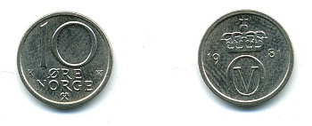 НОРВЕГИЯ 10 ЭРЕ 1981 KM 416 медно-никель 4364-943
