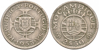 Португальский Мозамбик 2 1/2 эскудо 1953 KM 78 медно-никель 44-115