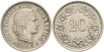 Швейцария 20 раппенов 1969 В KM 29а медно-никель 4364-1415