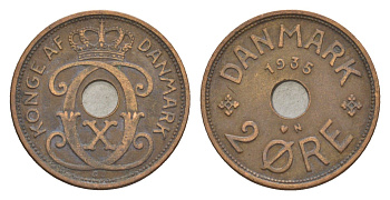 Дания 2 эре 1935 N, Кристиан X (1912-1947) KM 827 бронза 4639-749
