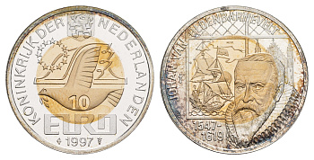 Нидерланды 10 евро 1997 Йохан ван Олденбарневелт X 139 биметалл (серебро) BU 443-1333