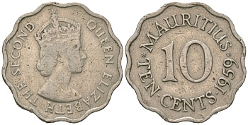 Маврикий 10 центов 1959 KM 33 медно-никель 4619-1254