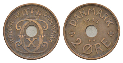 Дания 2 эре 1935 N, Кристиан X (1912-1947) KM 827 бронза 4639-749