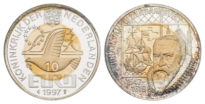 Нидерланды 10 евро 1997 Йохан ван Олденбарневелт X 139 биметалл (серебро) BU 443-1333