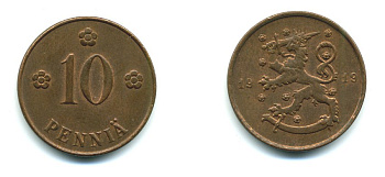 Финляндия 10 пенни 1919 KM 24 медь 37-143