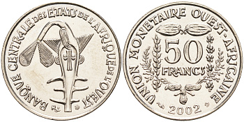 Валютное сообщество стран Западной Африки 50 франков 2002  KM 6 медно-никель  UNC  4595-742