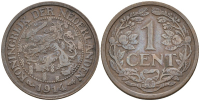 Нидерланды  1 цент 1914 KM 152 бронза 4174-268