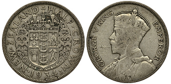 Новая Зеландия 1/2 кроны 1934 Георг V (1910-1936) KM 5 серебро 272-714