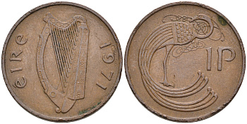 ИРЛАНДИЯ 1 ПЕННИ 1971 ПТИЧКА KM 20 бронза 4588-412