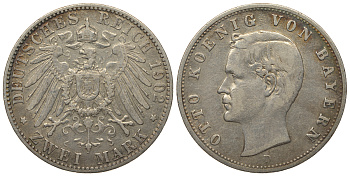 Бавария 2 марки 1902 D, Отто (1886-1913) Weege 44, J. 45, KM 511 серебро 413-6132