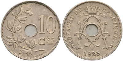 Бельгия 10 сантимов 1923 BELGIQUE KM 85 медно-никель 4143-542