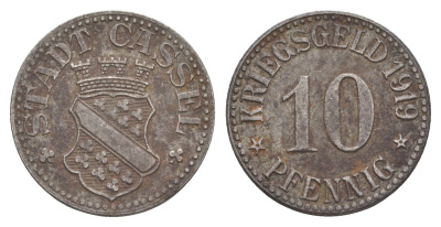 Кассель 10 пфеннигов 1919 Funck 78.5, Men05 4315.1, Men18 5479.1 железо 4636-818