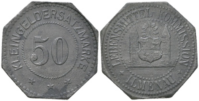 Ильменау (Саксен-Веймар-Айзенах) 50 пфеннигов 1917 Funck 226.1A, Men05 12157.1, Men18 15238.1 цинк 4566-1225
