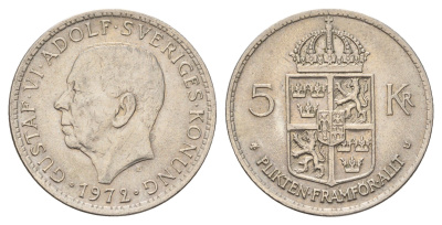 Швеция 5 крон 1972 U, Густав VI Адольф (1950-1973) KM 846 медь плакированная медно-никелем 183-351