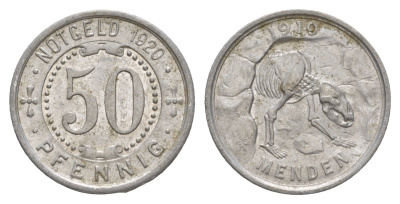 Менден 50 пфеннигов 1920 Funck 328.13, Men18 20803.7 алюминий 4642-457