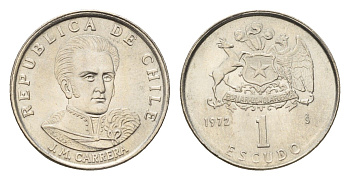 Чили 1 эскудо 1972 Хосе Мигель Каррера KM 197 медно-никель UNC 4689-128