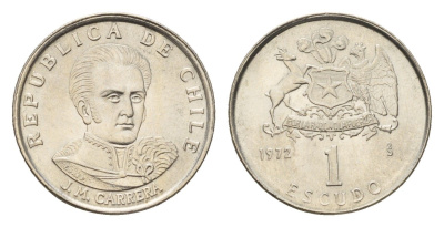 Чили 1 эскудо 1972 Хосе Мигель Каррера KM 197 медно-никель UNC 4689-128