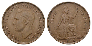 Великобритания 1 пенни 1948 Георг VI (1936-1952) KM 845, Spink 4114 бронза 4653-516