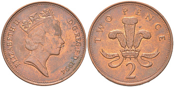 Великобритания 2 пенни 1994 Елизавета II (1952-2022) KM 936a, Spink C4 сталь плакированная медью 4128-312