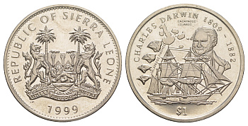 Сьерра-Леоне 1 доллар 1999 Чарльз Дарвин KM 115 медно-никель BU 1082-6-24