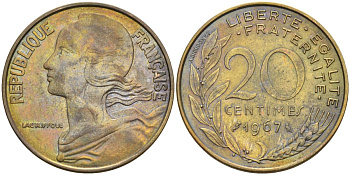 Франция 20 сантимов 1967 тип Marianne KM 930, Le Franc 156.7 медь алюминий никель 4592-1041