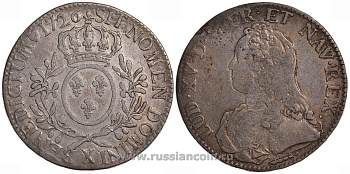 Франция 1 экю 1726 X, Людовик XV KM 486.23 серебро 00-000-00