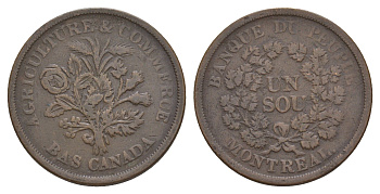 Канада, Нижняя Канада банковский токен 1 су (1/2 пенни) ND (1838) Banque du peuple (народный банк), Монреаль CCT LC-5A, KM Tn4 медь 1518-1313