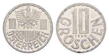 Австрия 10 грошей 1980 KM 2878 алюминий 4147-351