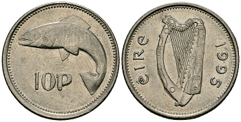 Ирландия 10 пенсов 1995 лосось KM 29 медно-никель 4138-914