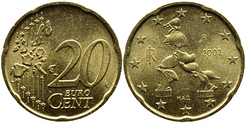 Италия 20 евроцентов 2002 KM 214 нордик 4391-127