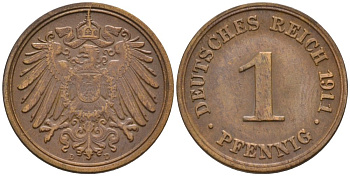 Германия 1 пфенниг 1911 D KM 10, J. 10 медь 4576-215