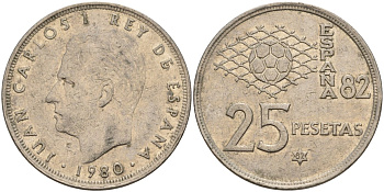 Испания 25 песет 1980 (82) Хуан Карлос I (1975 - 2014) KM 818 медно-никель 4149-1121