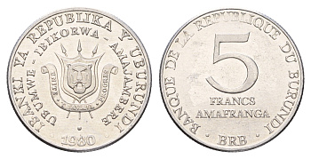 Бурунди 5 франков 1980 KM 20 алюминий UNC 4675-1252