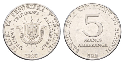 Бурунди 5 франков 1980 KM 20 алюминий UNC 4675-1252