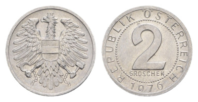 Австрия 2 гроша 1976 KM 2876 алюминий UNC 4632-637