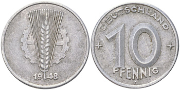 ГДР 10 пфеннигов 1948 A KM 3 алюминий 4613-947