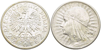 ПОЛЬША 2 ЗЛОТЫХ 1933 W, ЯДВИГА KM 20 серебро 5010-1211
