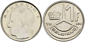 Бельгия 1 франк 1989 Belgique, Бодуэн I (1951-1993) KM 170 железо плакированное никелем 4528-1036
