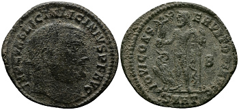 Римская Империя нуммий 313 - 314 Лициний IOVI CONSERVATORI AVGG Гераклея Good Very fine (степень редкости R3) RIC 6 бронза 1073-6-24