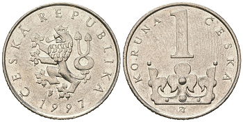 Чехия 1 крона 1997 KM 7 сталь плакированная никелем 4621-552