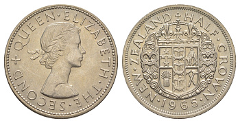 Новая Зеландия 1/2 кроны 1965 Елизавета II (1952-2022), редкий год, тираж 200.000 экземпляров KM 29.2 медно-никель UNC 29-735