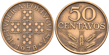 Португалия 50 сентаво 1978  KM 596 бронза    4161-726