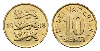 Эстония 10 сентов 1998 KM 22 латунь UNC 4689-633