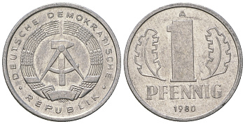 ГДР 1 пфенниг 1980 А KM 8.2 алюминий 4623-354