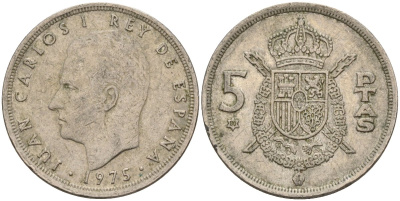 Испания 5 песет 1975 (80) Хуан Карлос I (1975-2014) KM 807 медно-никель 4155-711