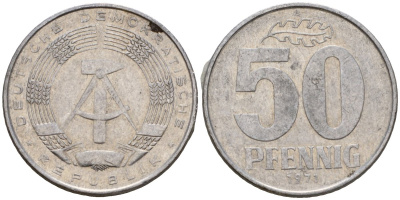 ГДР 50 пфеннигов 1971 A KM 12.2 алюминий 4601-617