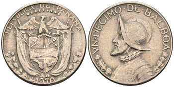 Панама 1/10 бальбоа 1970 KM 10 медь плакированная медно-никелем 4580-212