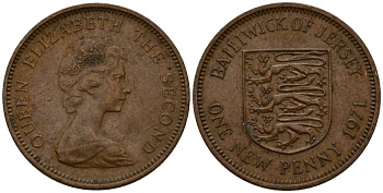 Джерси 1 новый пенни 1971 Елизавета II (1952-2022), герб KM 30 бронза 4602-841