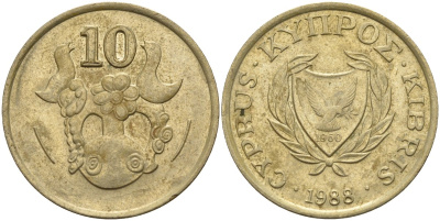 Кипр 10 центов 1988 KM 56.2 никель латунь 4141-1144