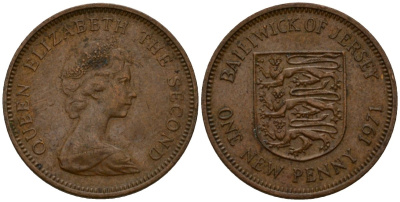 Джерси 1 новый пенни 1971 Елизавета II (1952-2022), герб KM 30 бронза 4602-841